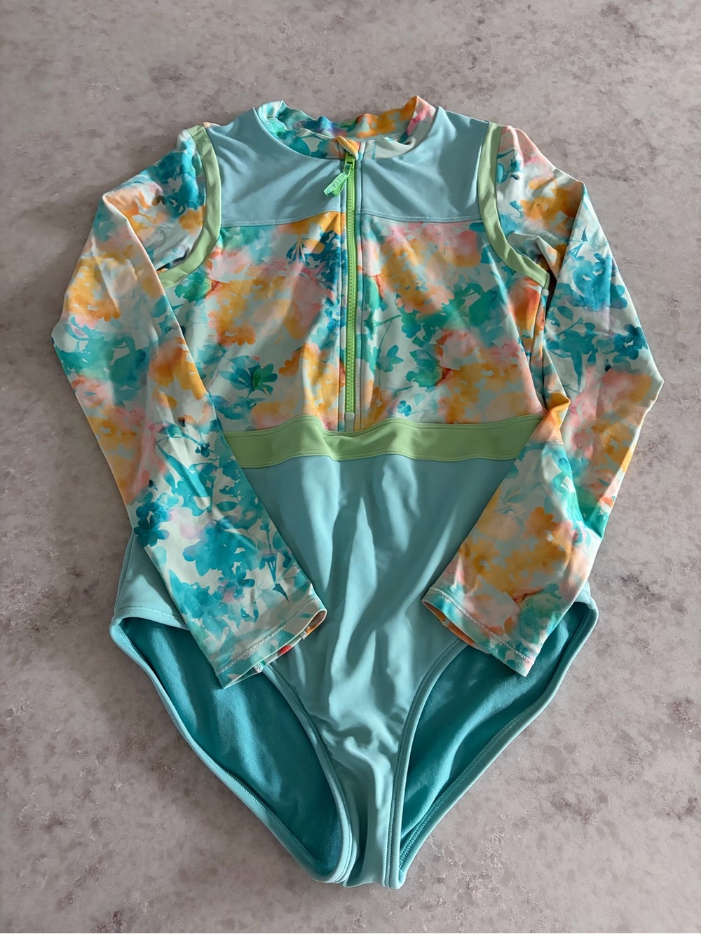 Athleta Girl Watercolor Floral Rashguard One Piece Swimsuit - Size XXL (16)